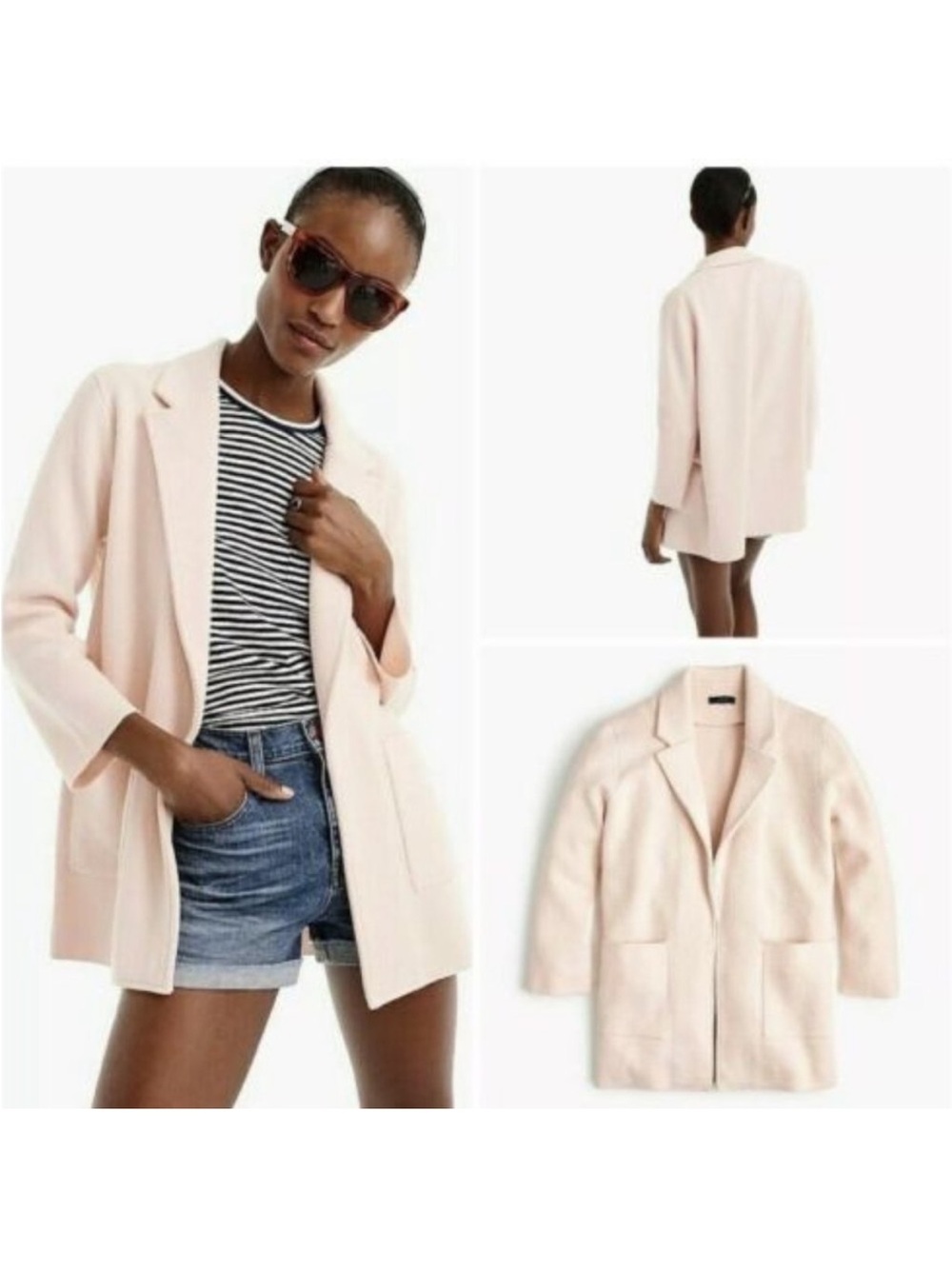 J. Crew 365 Sophie Open Front Sweater Blazer Cream Cotton Wool Blend Sz Small